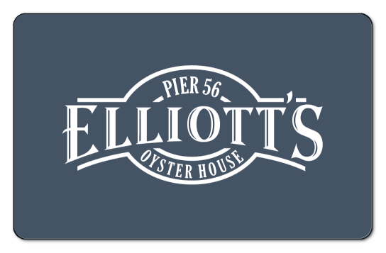 Elliots Oyster House logo on a solid slate background.